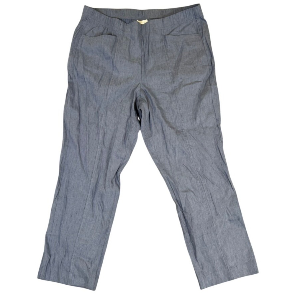 J. Jill Linen Stretch Blue Chambray Pull On Straight Leg Pants Large